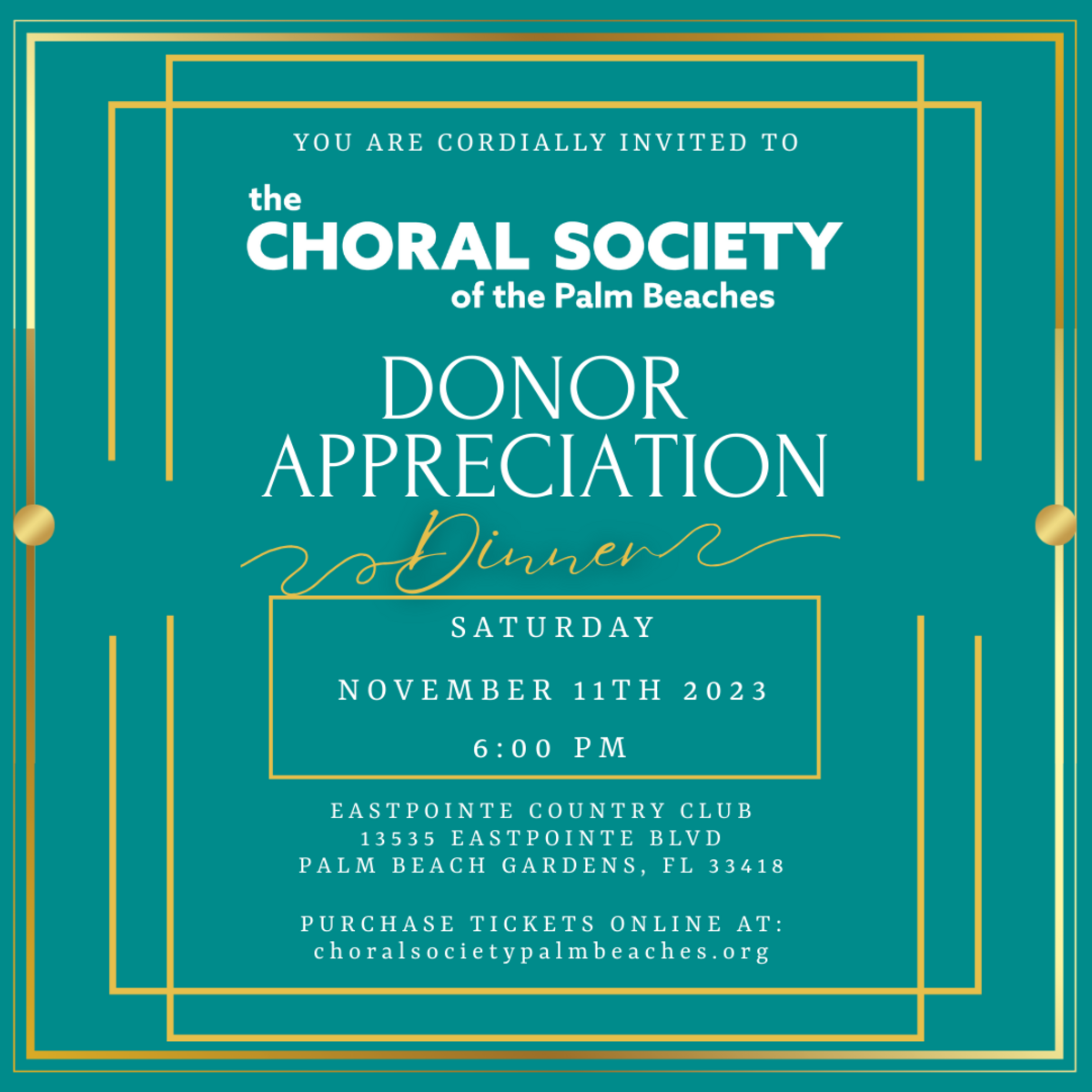 Choral Society of the Palm Beaches Donor Appreciation Dinner November